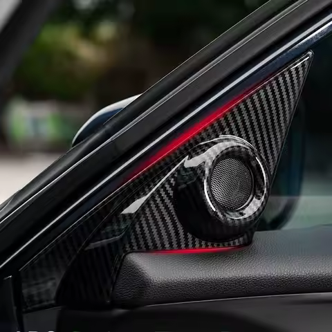 Car Door Speaker Cover Trim For Honda Civic 10th Gen 2016-2021 Carbon Fiber Silver Audio Ring Frame Accessories