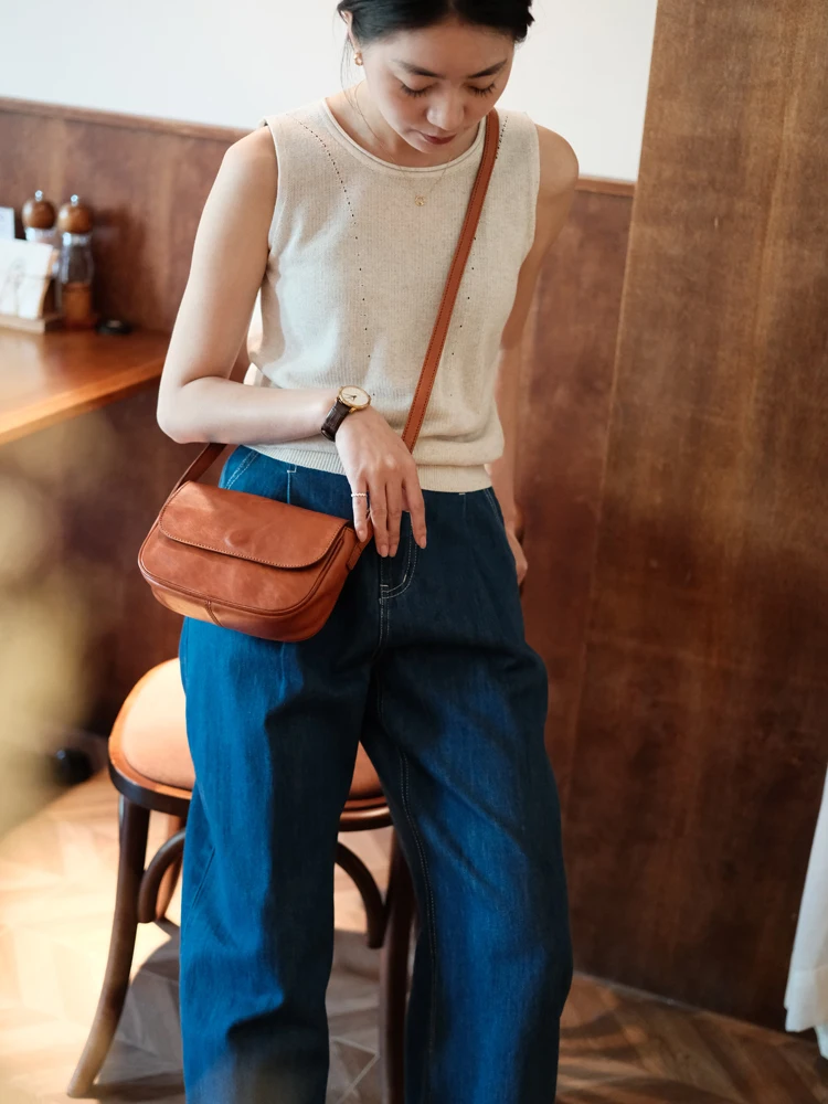 

Simple fashion vegetable tanned cowhide women's crossbody bag vintage casual travel luxury genuine leather small shoulder bag