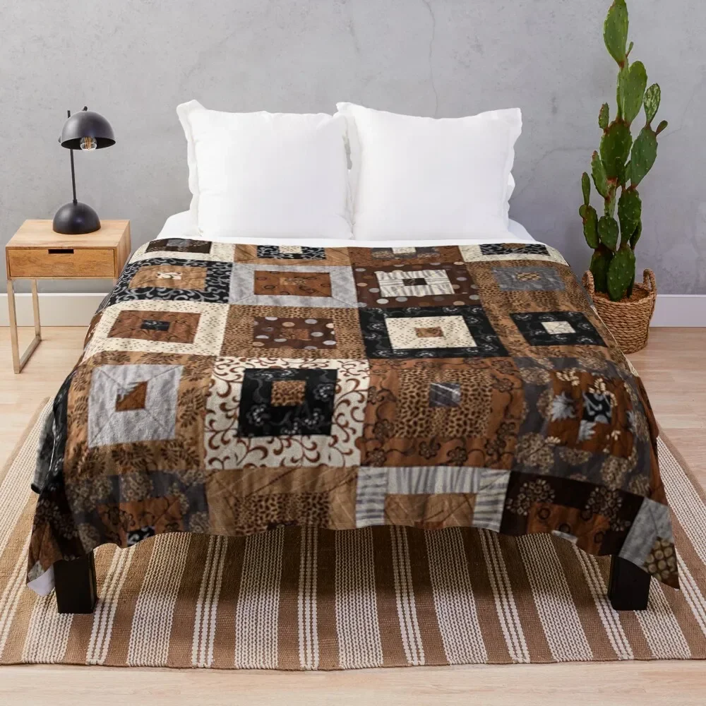 

Classic retro brown quilted patchwork quilting pattern mosaic motif Throw Blanket Sofa Throw Bed linens Blankets