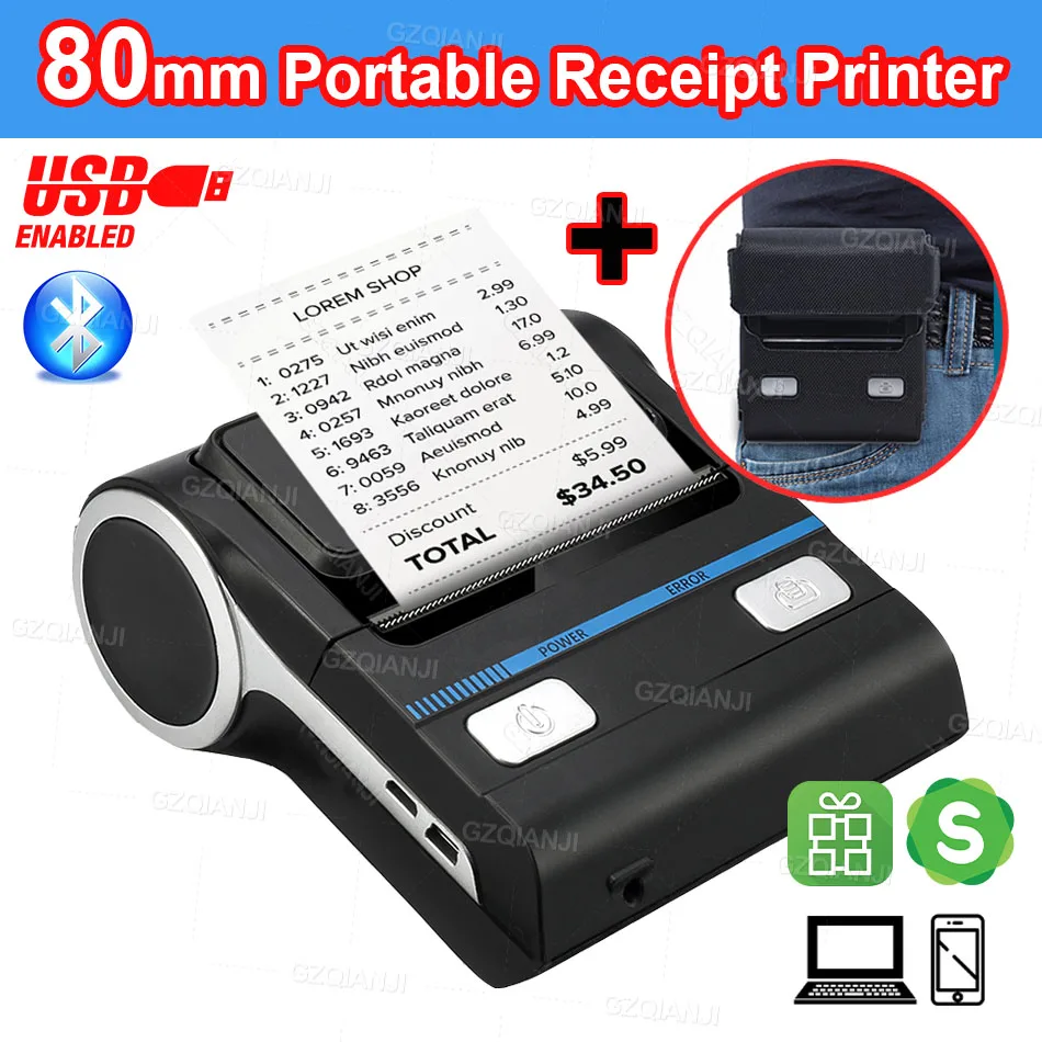 Milestone 80mm Thermal Printer Bluetooth Android 3 Inch Mini Portable Receipt Bill Machine MHT-P8001