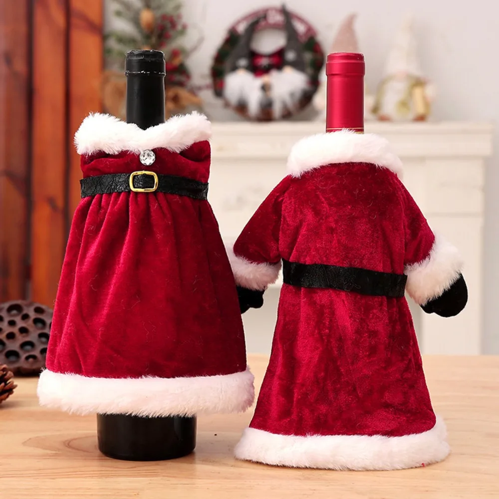 Gift Santa Claus Wine Bag Red Velvet Dress Party Home Decor Clothes Wine Bottle Cover Christmas