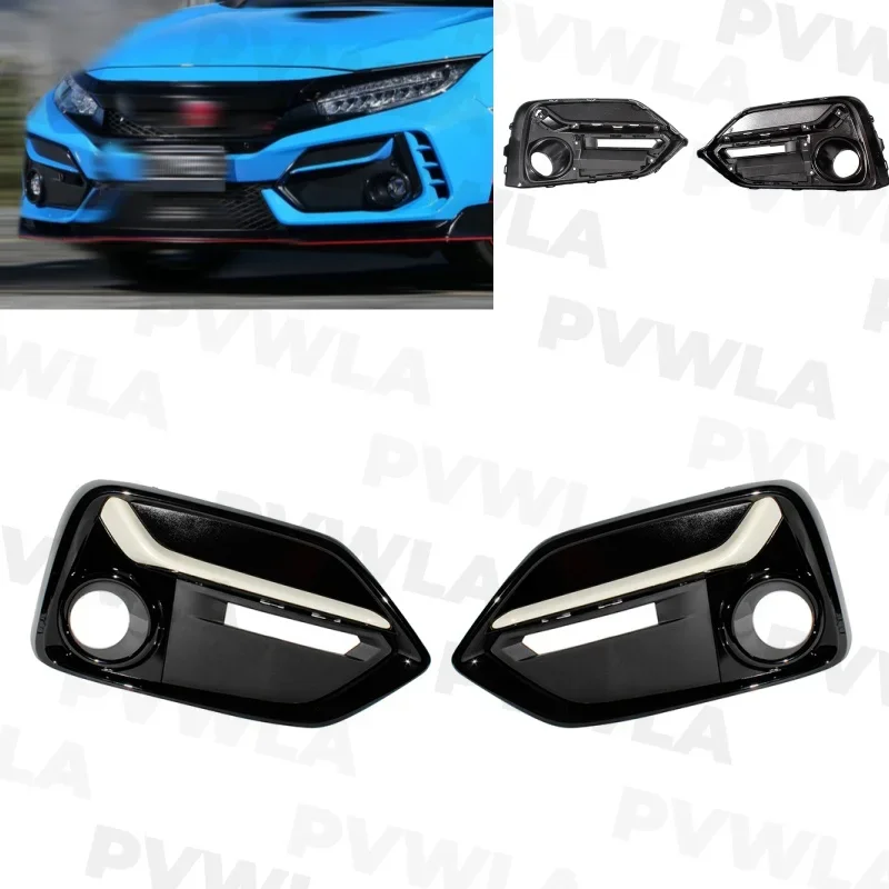 

Pair Left+ Right Side Fog Light Lamp Grille Cover Housing For Honda 10th civic FK8 FK7 2019 2020 2021 Car 5 Door Hatchback