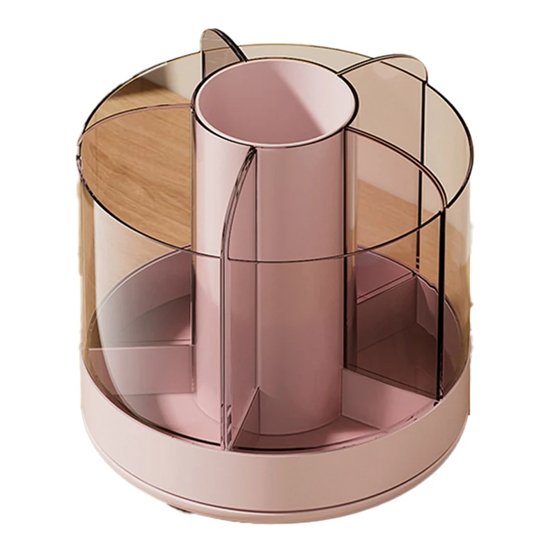 Rotating Pencil Organizer 6 Compartments 360° Turntable Detachable Cosmetics Storage Box Round Revolving Makeup Brush, Durable B