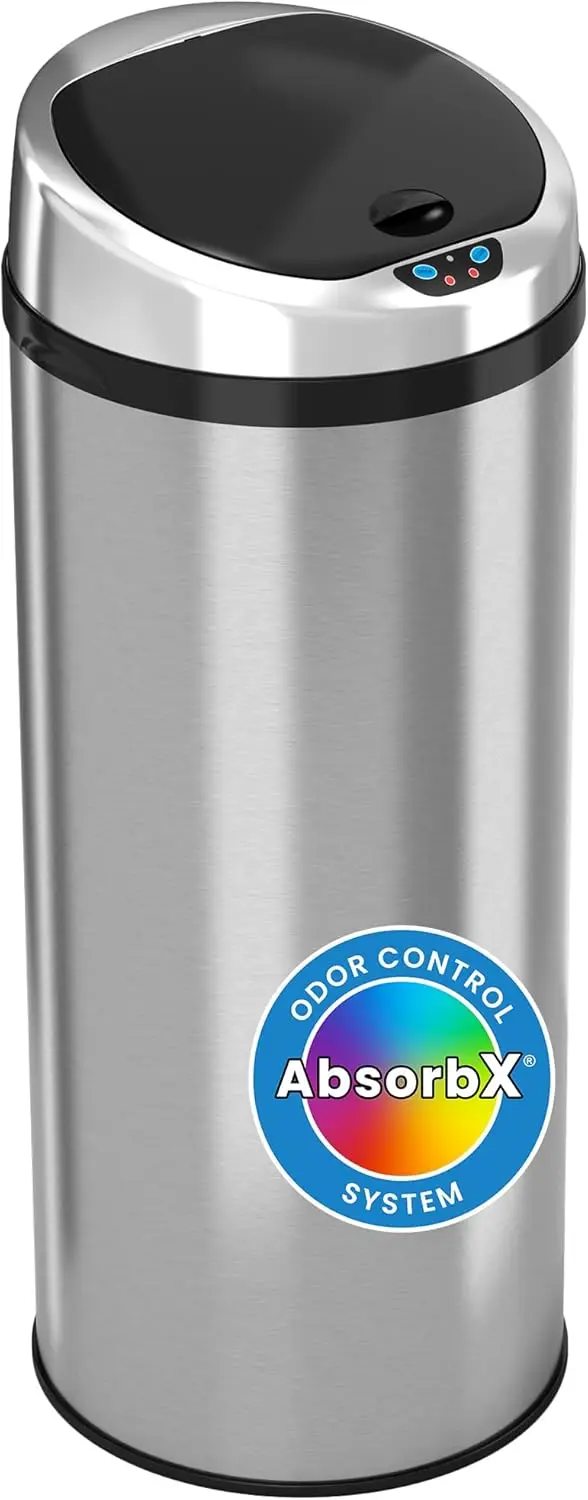 

13 Gallon Touchless Sensor Kitchen Trash Can with Odor Control, Round Garbage Bin for Home or Office, Brushed Stainless Steel