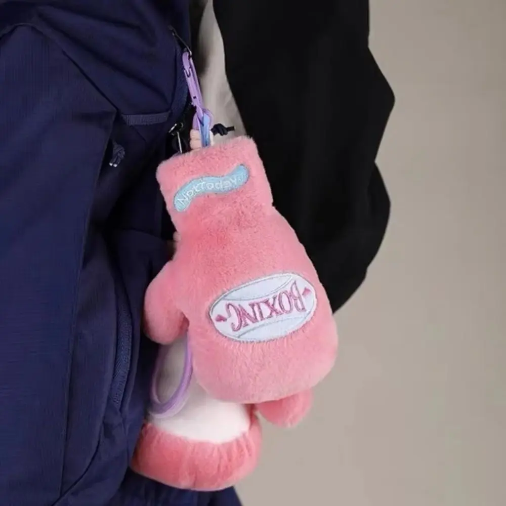 Backpack Pendant Boxing Gloves Keychain Stuffed Doll Soft Cute Fitness Plush Keychain Sports Theme Pink Plush Boxing Pendant