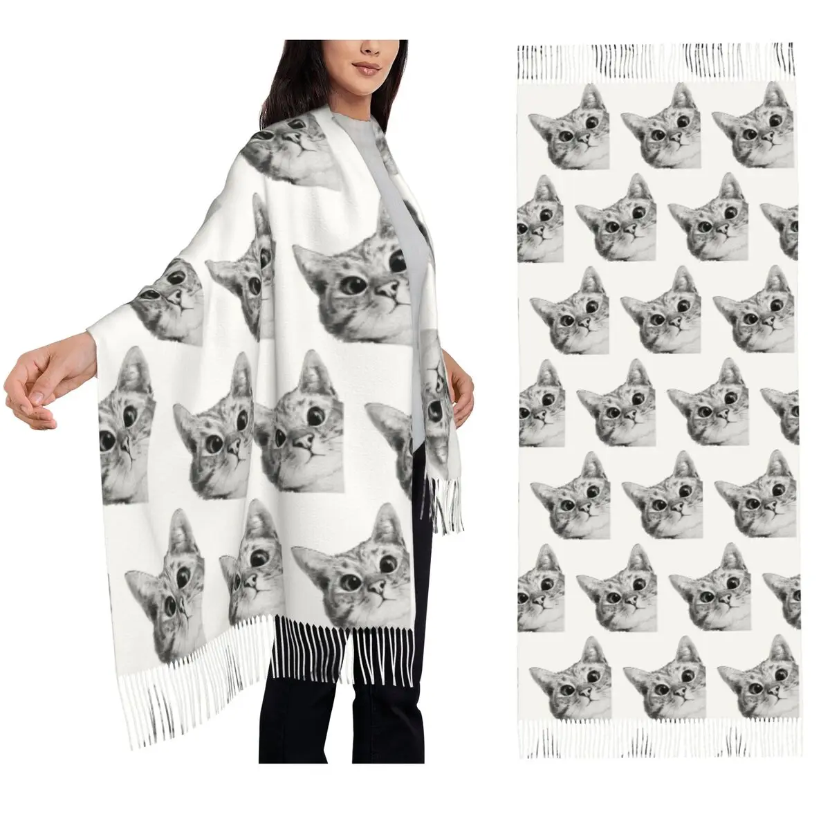 

Sneaky Cat Scarf Tassel Scarves for Women Soft Warm Shawls and Wraps Long Fall Winter Shawl Wrap