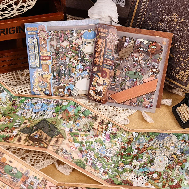 بطاقة عاشق 16 قطعة [سلسلة أليس فانتسي] ملصقات المناظر الطبيعية ماجيك وورلد التمرير نمط لطيف الحيوان سجل القصاصات مجلة القرطاسية