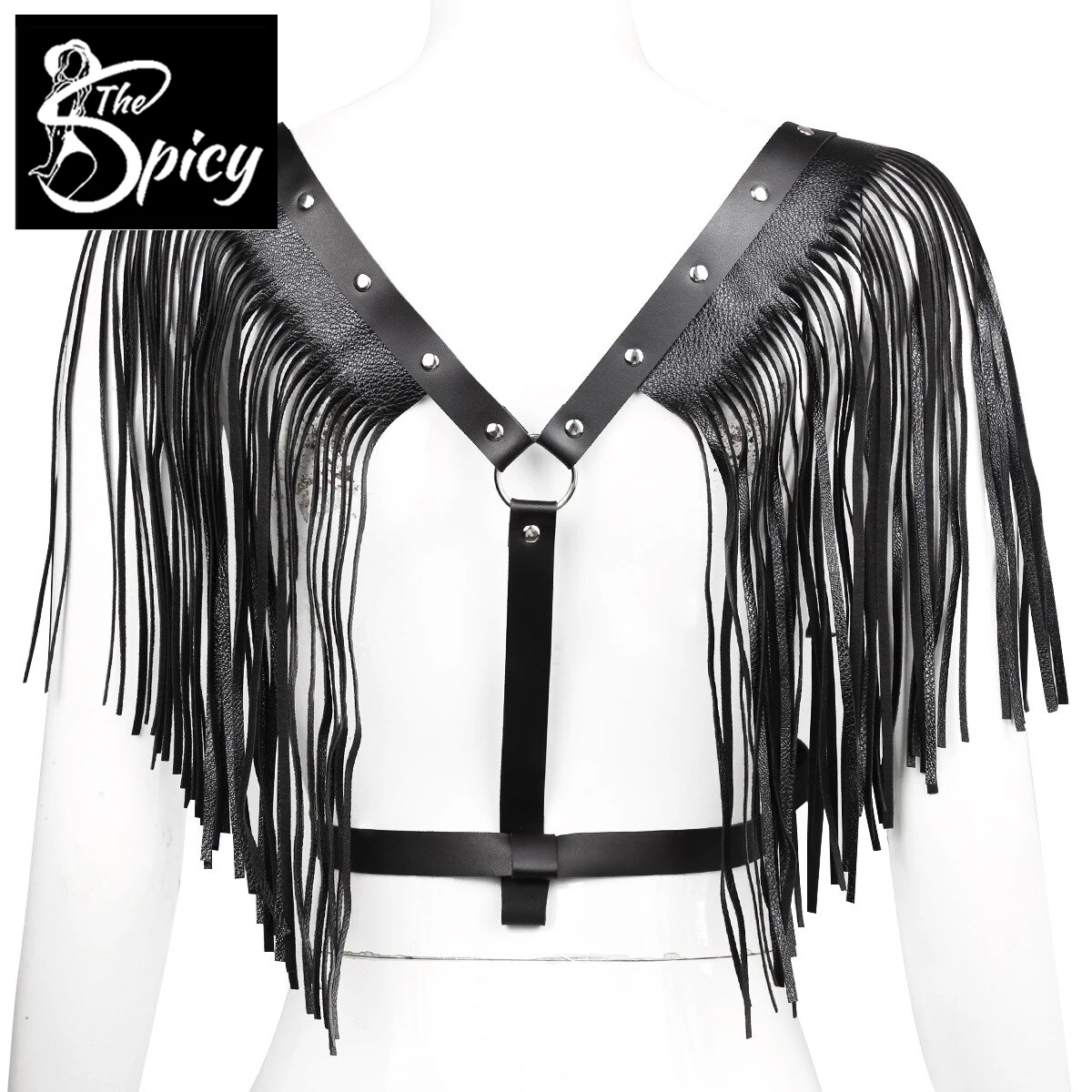 

Spicy Girl's Sexy Faux Leather PU Shoulder Tassel Adjustable Body Chest Harness Eco-Friendly Packing