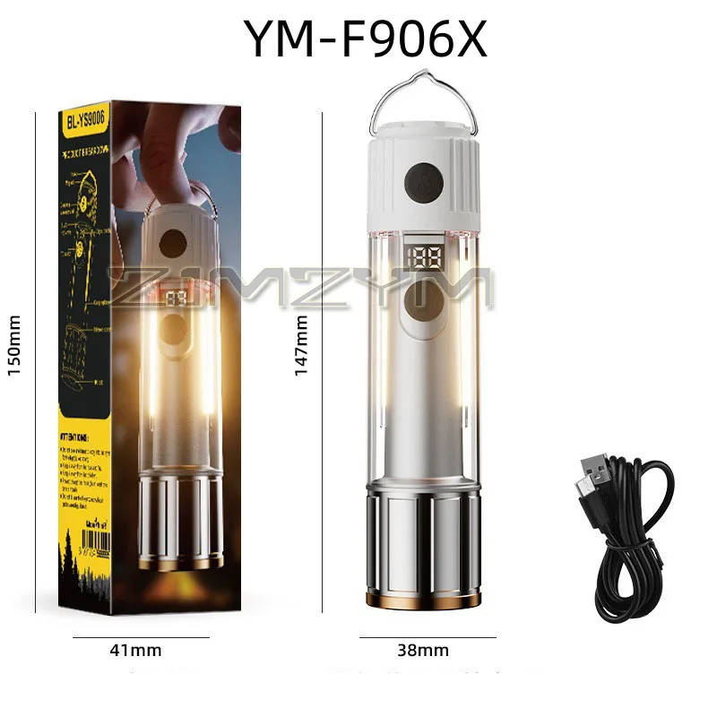 Super Bright LED Flashlight USB Rechargeable Torch With Magnet Hook Digital Display Outdoor Camping Fishing Emergency Lantern