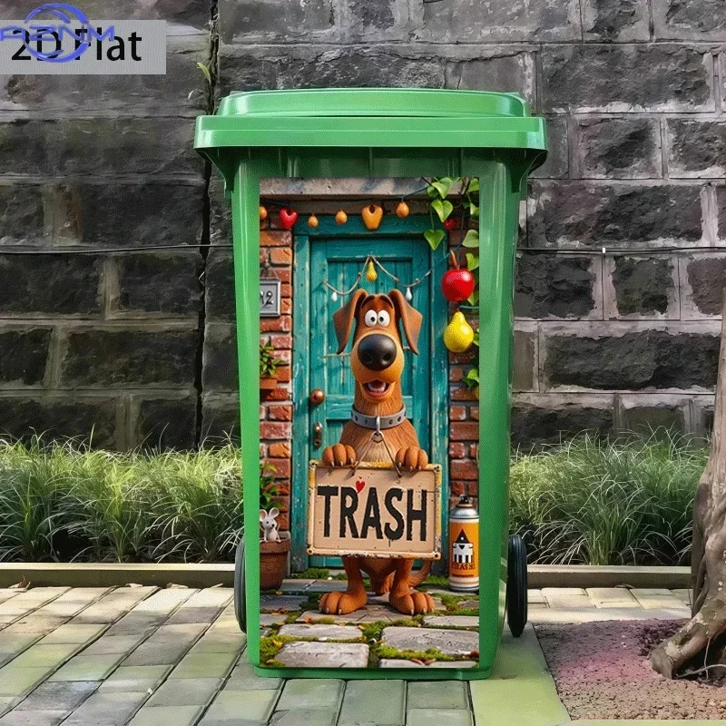 2D 1PCTrash Can Sticker × Cm Dog Holding Trash Sign Theme Design Wall Sticker Decoration Wallpaper Self-Adhesive Kitchen Trash