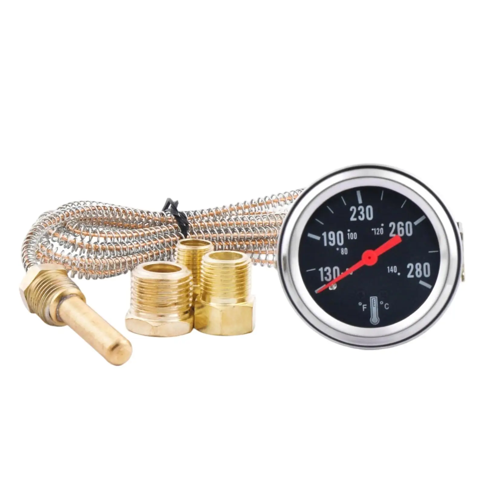 Vehicle Water Temperature Meter Mechanical Gauge 57mm Housing Dual Scale Display with Silver Bezel and Thermocouple for Auto