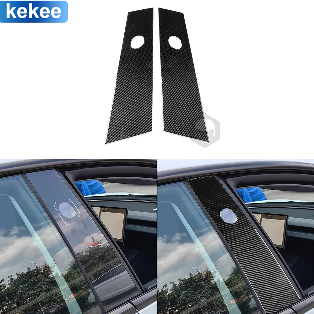 

For Tesla Model 3 2023-up B-pillar 2 pieces Car Interior Real Soft Carbon Fiber Stickers Trim Auto Decoration Accessories