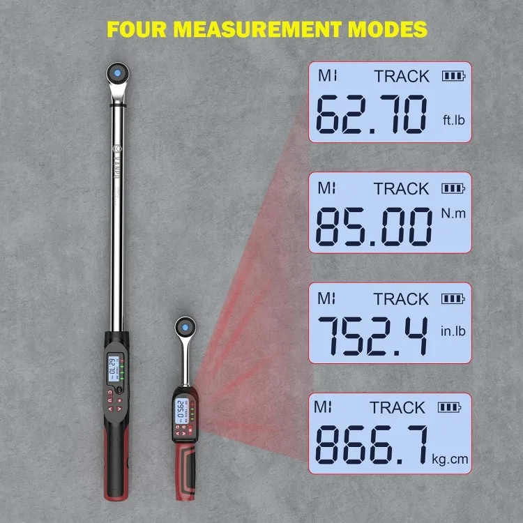 Conjunto de Torquímetro Eletrônico, Torque com Sensor, Indicador LED, 3/8 ", 3.1-54.7Ft. lb/4.2-85Nm, 1/2" 14.7-295Ft.lb/20-400Nm