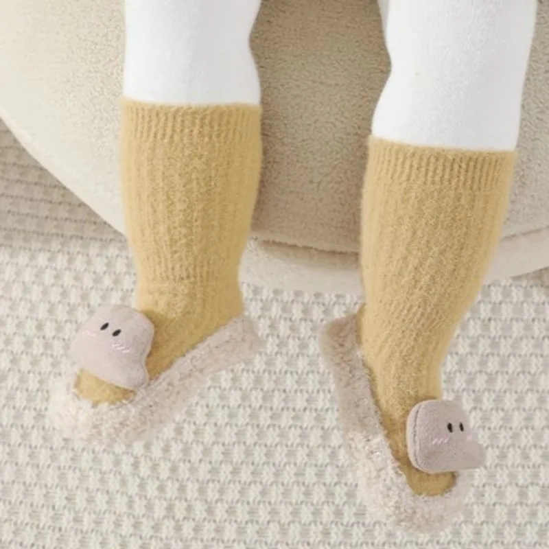Calcetines de Piso para Bebés Recién Nacidos, Forrados de Franela Térmica de Invierno, 100% Algodón, Suela Suave, Antideslizantes para Interiores, Zapatos de Aprendizaje para Niños Pequeños ​