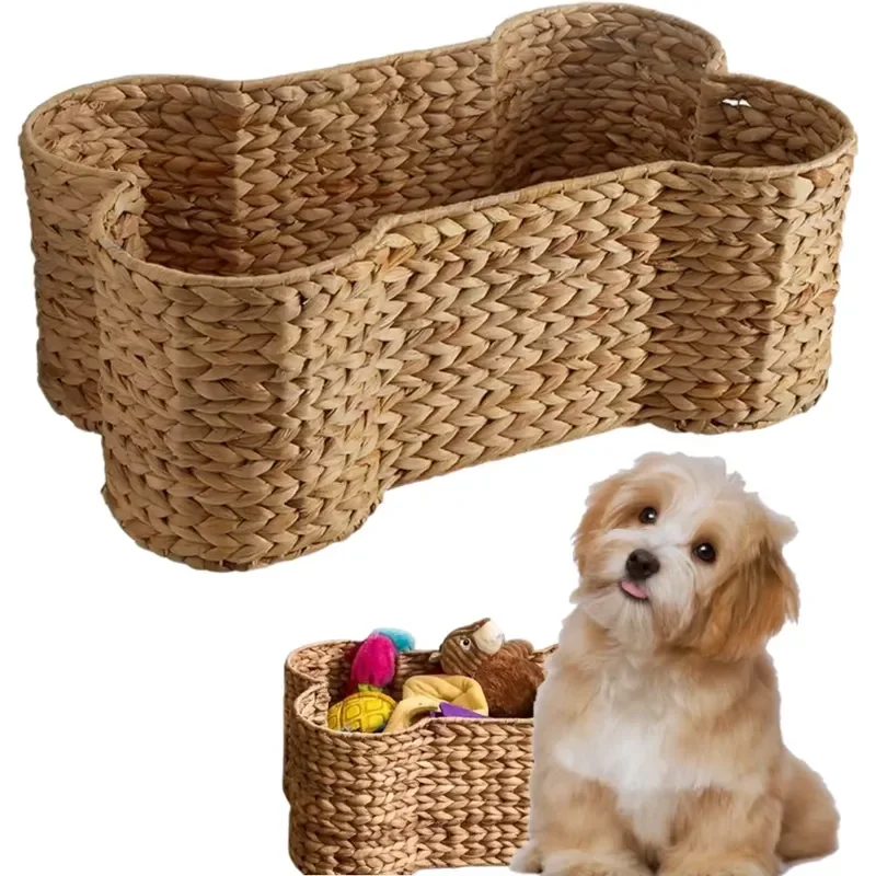 Handmade Braided Pet Stuff Organizer Bone Shaped Dog Toy Bin