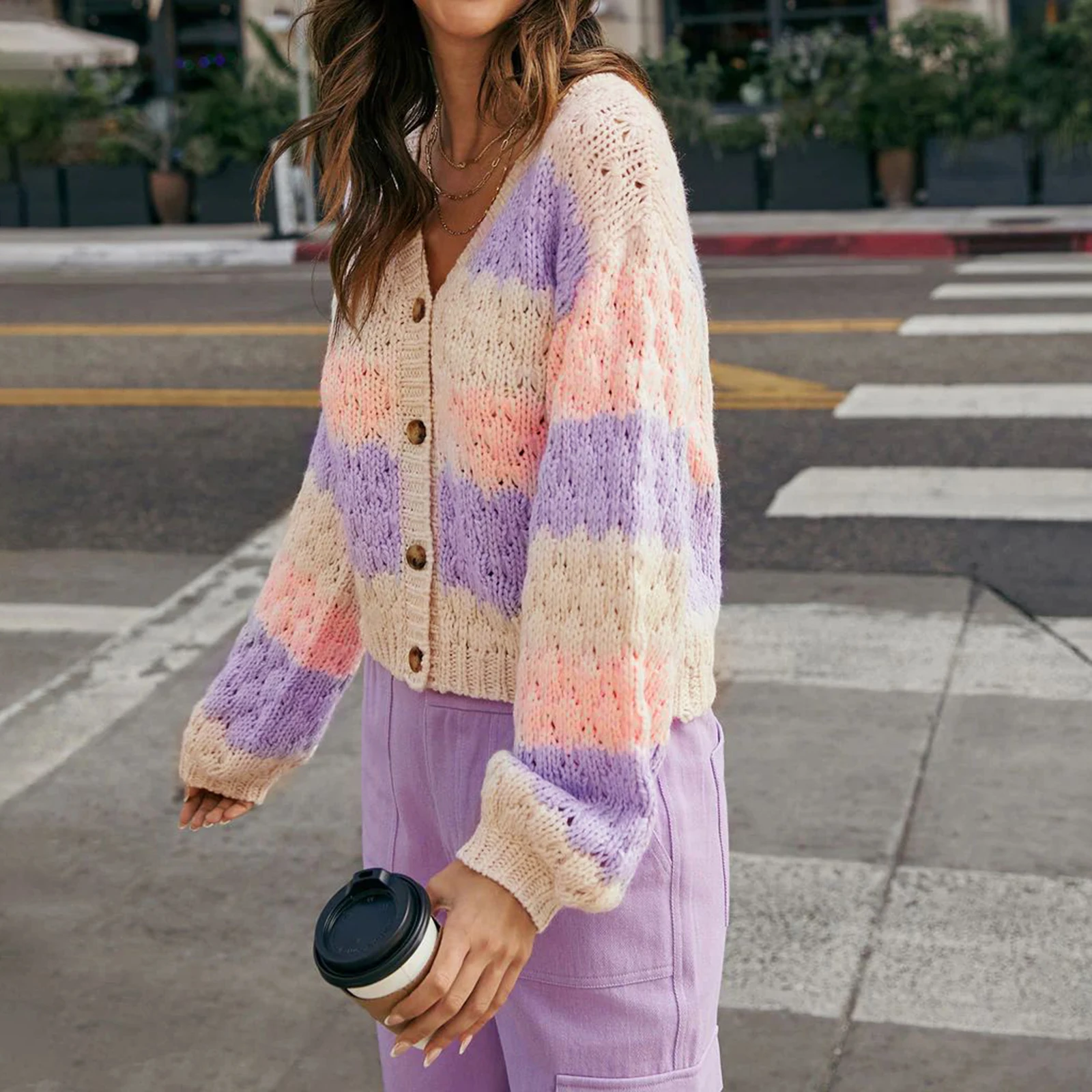 

Новая мода женский осенний свитер кардиган с длинным рукавом с v-образным вырезом на пуговицах контрастного цвета трикотаж горячая распродажа S-XL