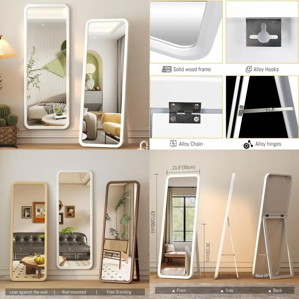 Großer Ganzkörperspiegel für Boden-/Wandmontage aus Massivholz mit Holzrahmen, LVSOMT 63 x 22, freistehender großer Körperspiegel