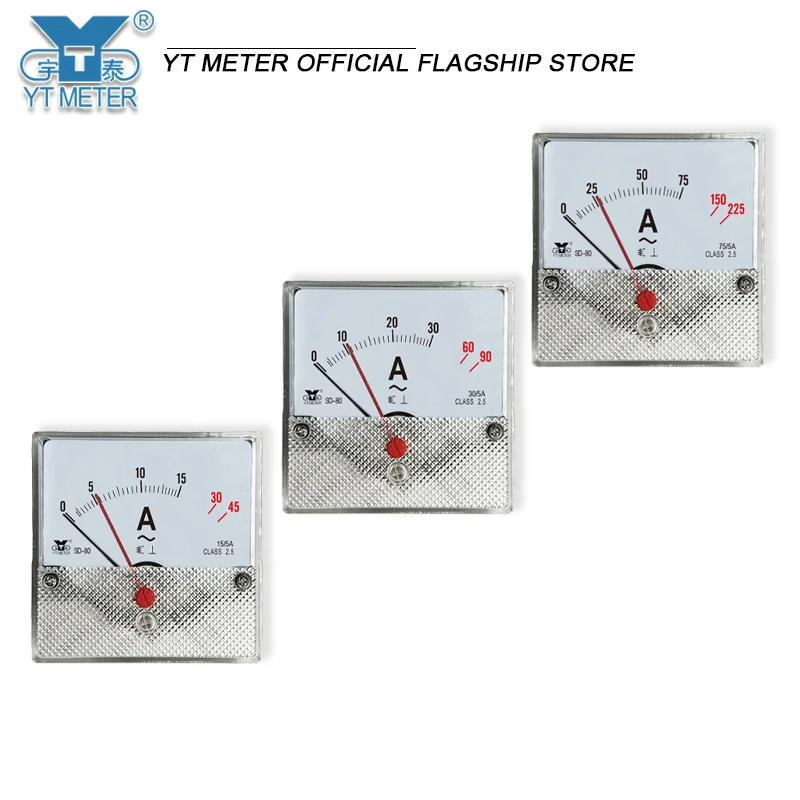 مقياس التيار الكهربائي المزدوج SD80: 15/5A، 75A، 45A التيار الزائد، المؤشر الأحمر مع 3x التخميد، مقياس نوع مؤشر التيار المتردد، dh80 cz80