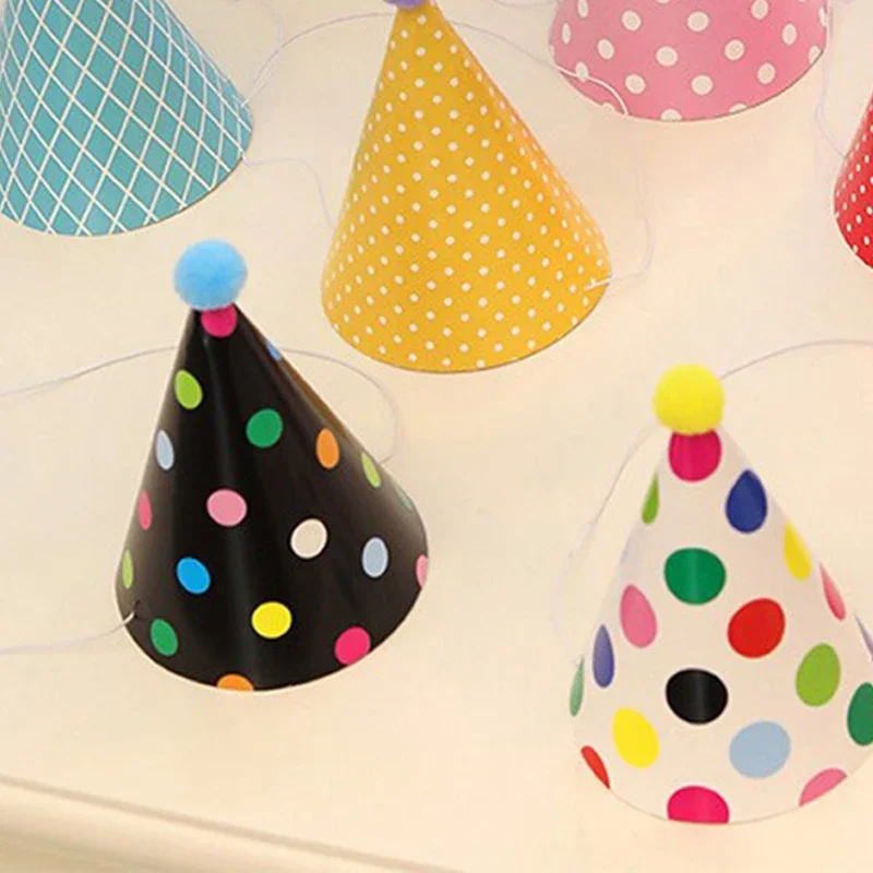 11Pcs/Bag Happy Birthday Party Hats Polka Dot DIY Handmade Cap Crown for Kids Birthday Party Photo Props Baby Shower Decoration