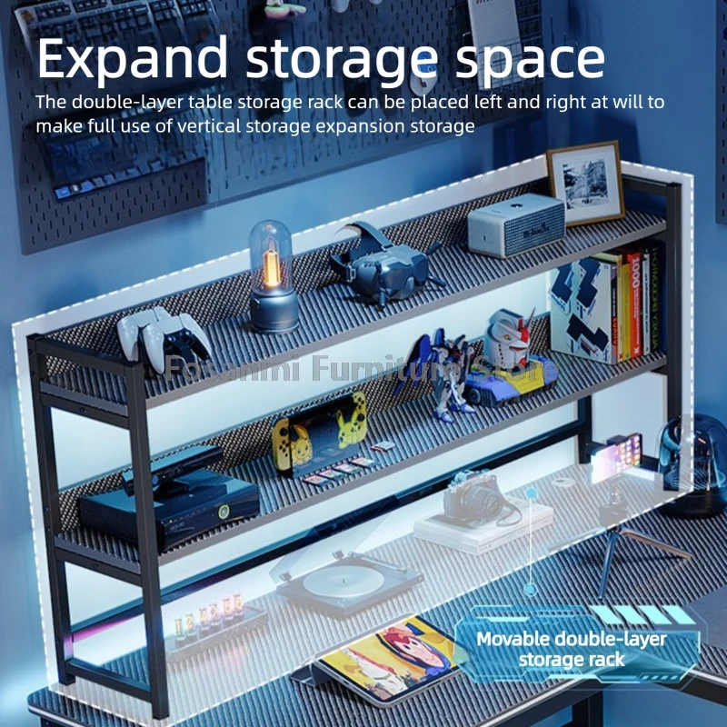 Set Meja dan Kursi Komputer Berbentuk L Perabot Kantor Rumah Modern dengan Rak Meja Kerja Gaming Set Kursi Meja PC Sudut untuk Ruangan