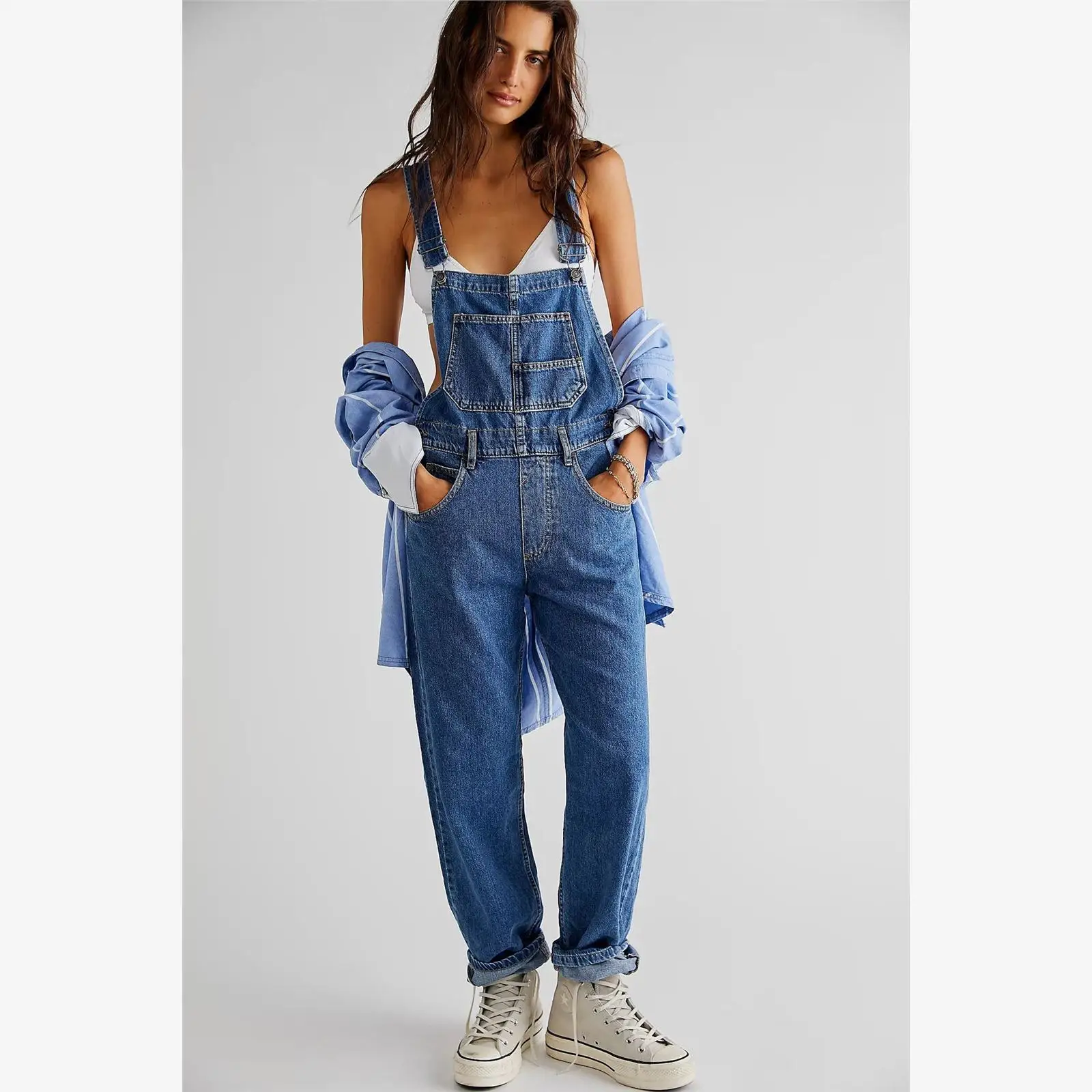 

Loose Denim Straps And Long Pants for Women Cross Border Sle Spring 2024 Faion Ladies Jeans Overalls with Long Trousers