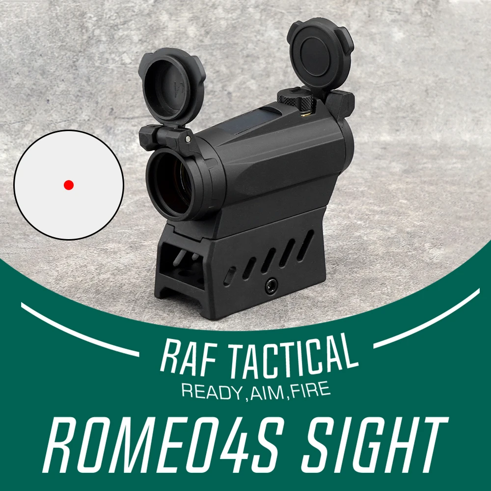 Solar Energy Reflex Sight Romeo4S 1x24mm Red Dot Sight Hunting Airsoft Riflescope 2MOA with Hight Mount and Lens Caps