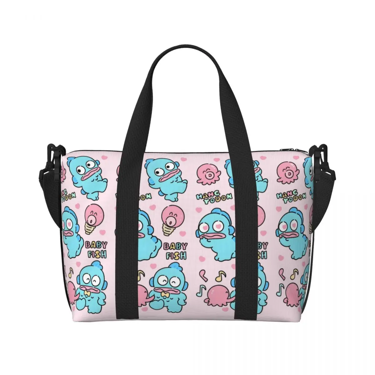 

Custom Hangyodon Groceries Shopping Tote Bags Women Large Capacity Cute Fish Gym Beach Travel Bags