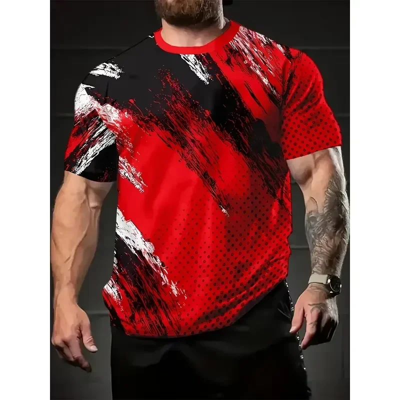 3D Digital Print Men T Shirt 2026 Breathable Mesh Quick Dry Short Sleeve Red Black Brush Print Gym Running Fitness Casual