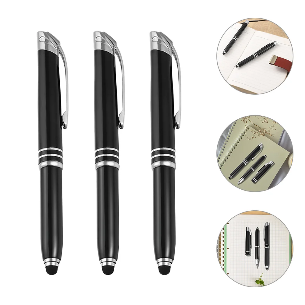 3 Pcs Ballpoint Pen with Light Flashlight Pens for Touchscreen Device LED Metal Portable Writing Office Stationery Gift Glowing