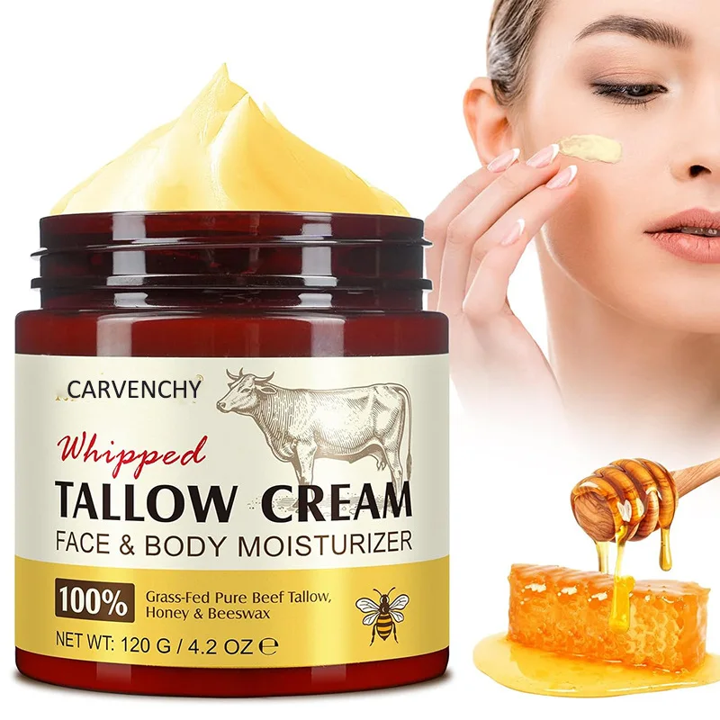 

Whipped TALLOW CREAM FACE & BODY MOISTURIZER 100% Grass-Fed Pure Beef Tallow, Honey&Bees wax