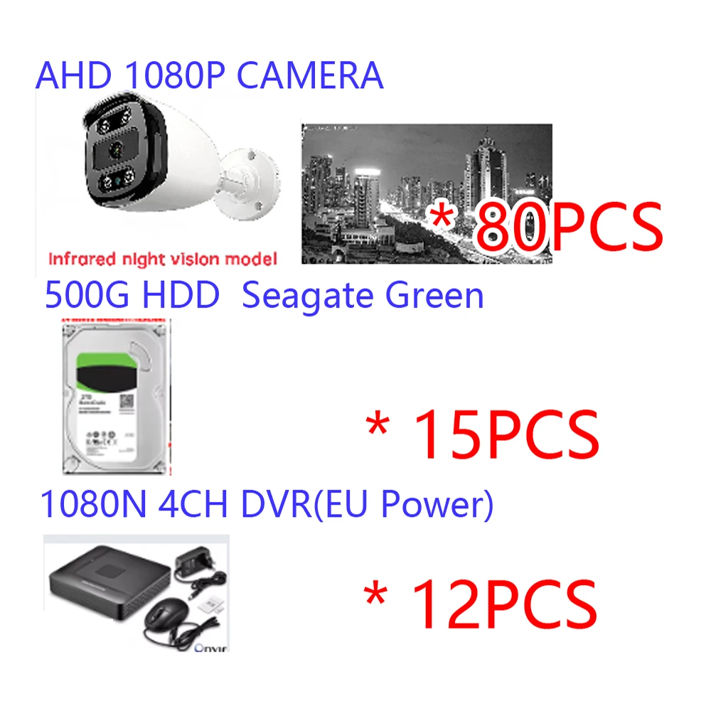 CCTV CAMERA KIT Customized for Hungarian customers, 80PCS 1080P AHD camera,12PCS 1080N dvr,15pcs hdd package