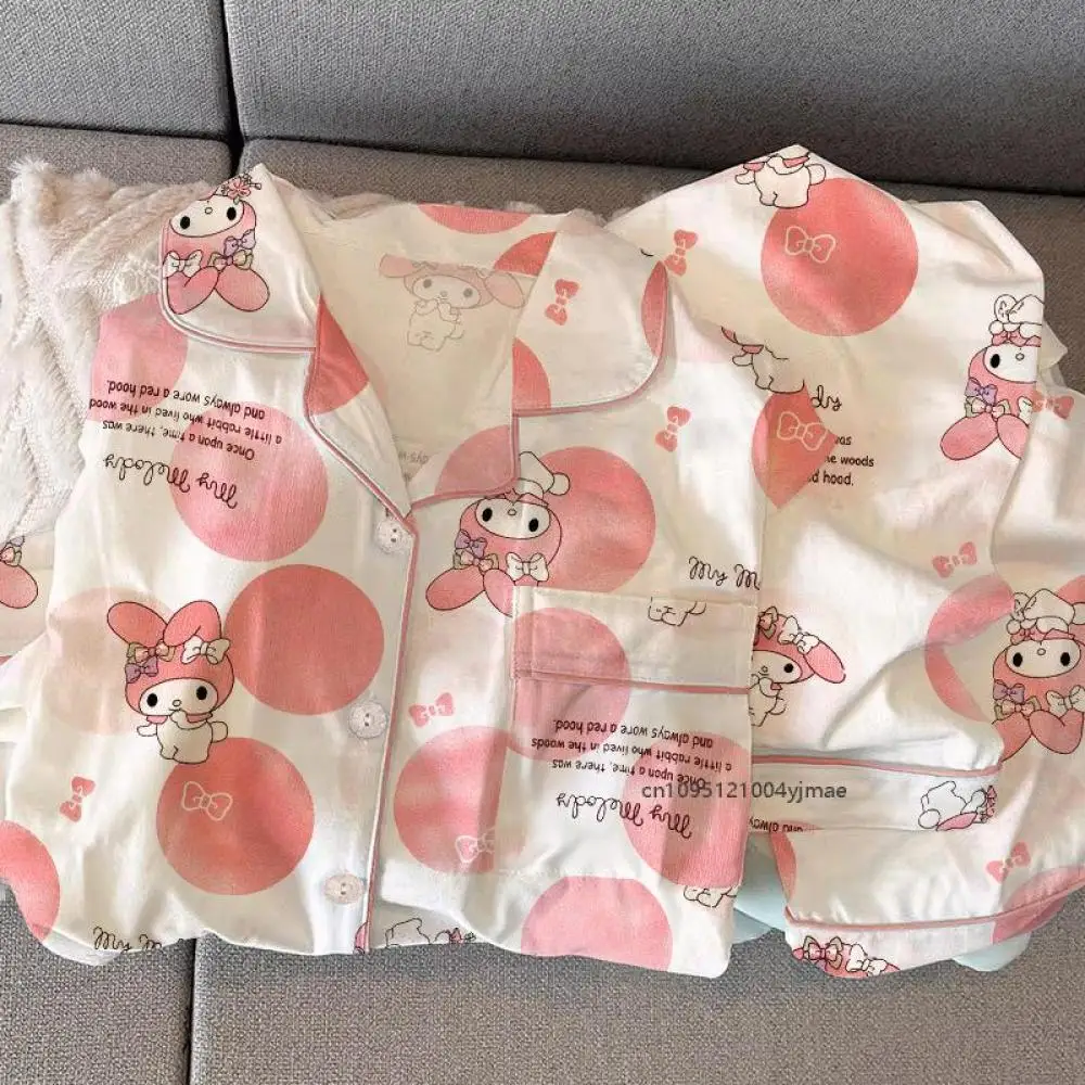 

Новые женские пижамы с рисунком Melody Cinnamoroll Kuromi Kawaii, аниме Sanrio, весенние свободные повседневные пижамы для девочек, домашняя одежда с длинными рукавами
