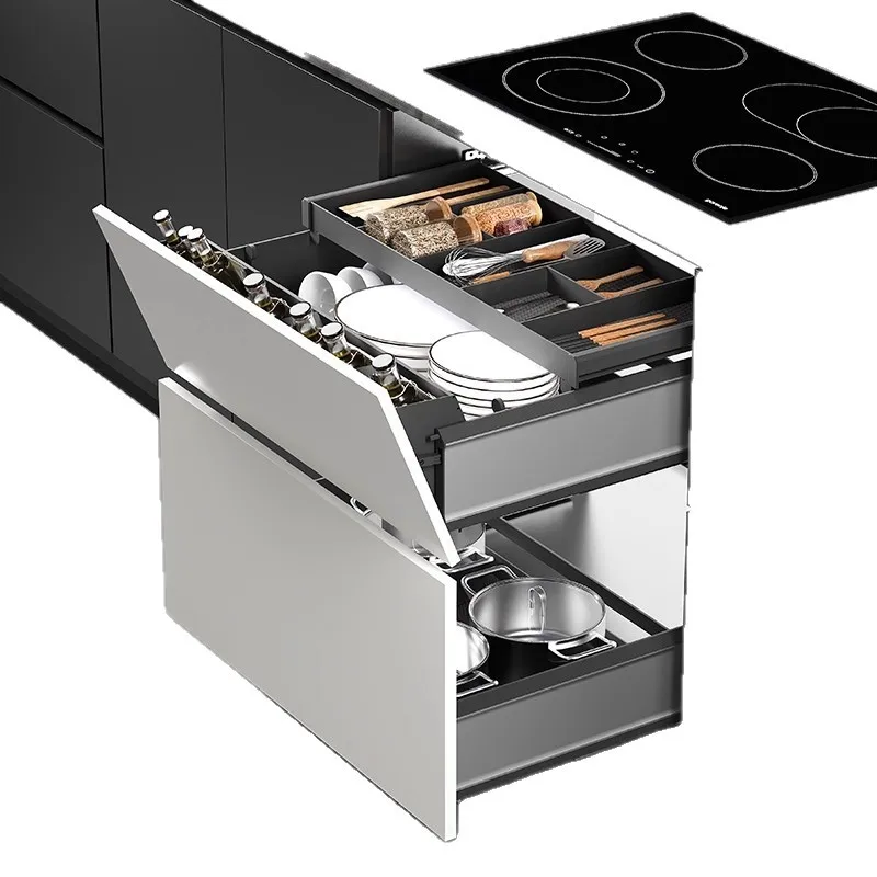 Kitchen dishes pull baskets, cabinets are tilted to draw three layers, easy to pull baskets