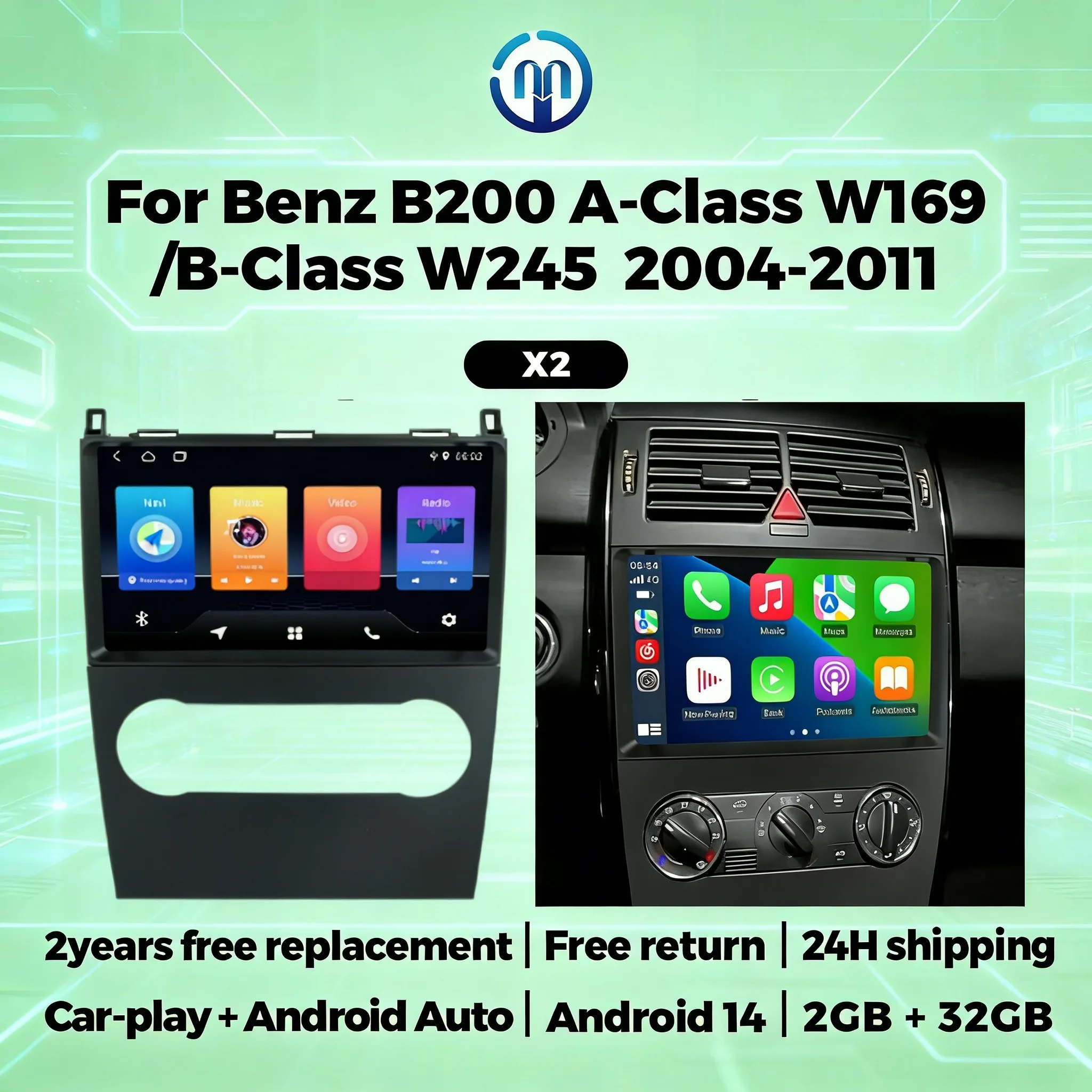 

Автомагнитола Android 14 для Mercedes-Benz B200, A/B-класса W169, A160, A180, A200, A220 (2009-2012) — мультимедийный видеоплеер с GPS и RDS