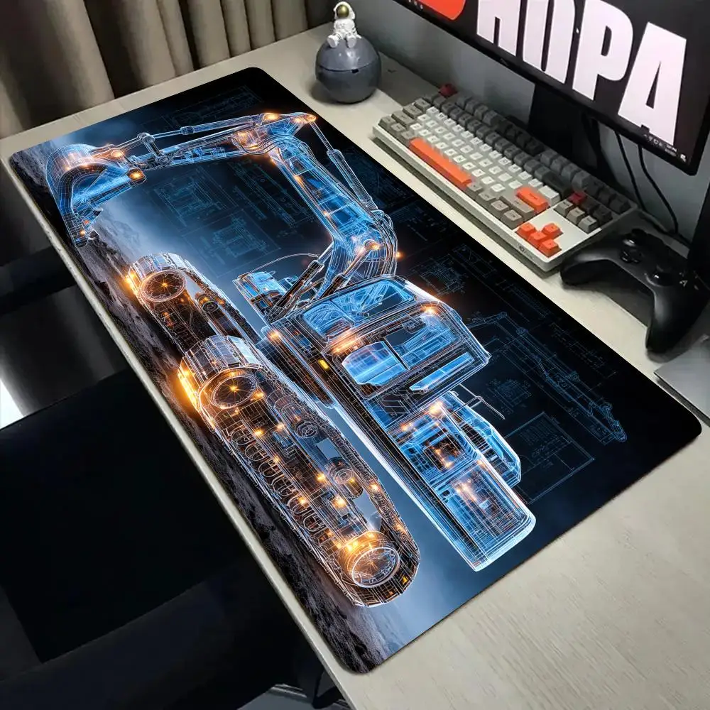Holographic Excavator Mouse Pad Desk Mat with Stitched Edge XXL Mousepads Rubber Anti-slip Gamer Keyboard Rug Gaming Mats