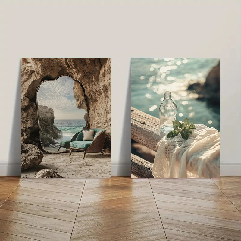 Greece Beach Cabana Vacation Vibes Beach Vacation European Holiday Summer Canvas Painting Poster Print Room Wall Art Frameles