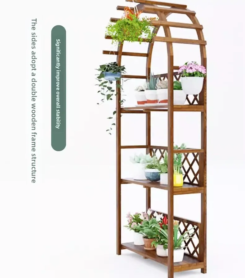 일본식 걸이형 캐비닛, 원목 식물 발코니 꽃꽂이대, 바닥부터 천장까지 다층 코너 꽃꽂이대