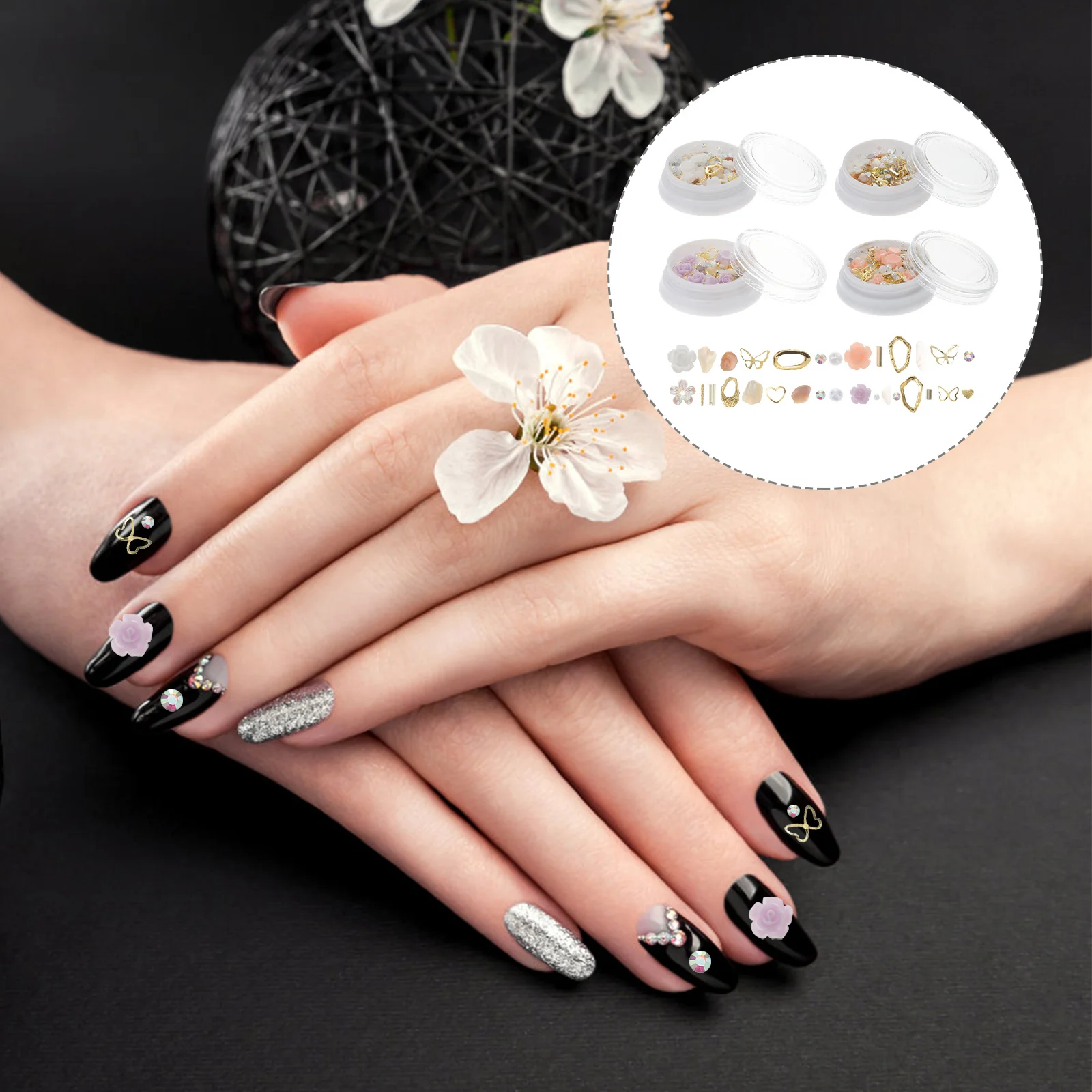 4 صناديق زهرة الورد مسمار الفن السحر الإبداعية ثلاثية الأبعاد الزهور للأظافر DIY بها بنفسك مانيكير الديكور مسمار الحلي ثلاثية الأبعاد الزهور للأظافر #1