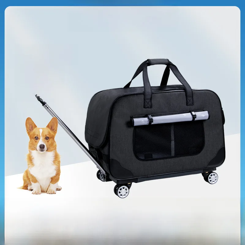 Dog Bag Pet Four-Wheel Foldable Upright Luggage Trolley Bag Windproof Hidden Dog Bag