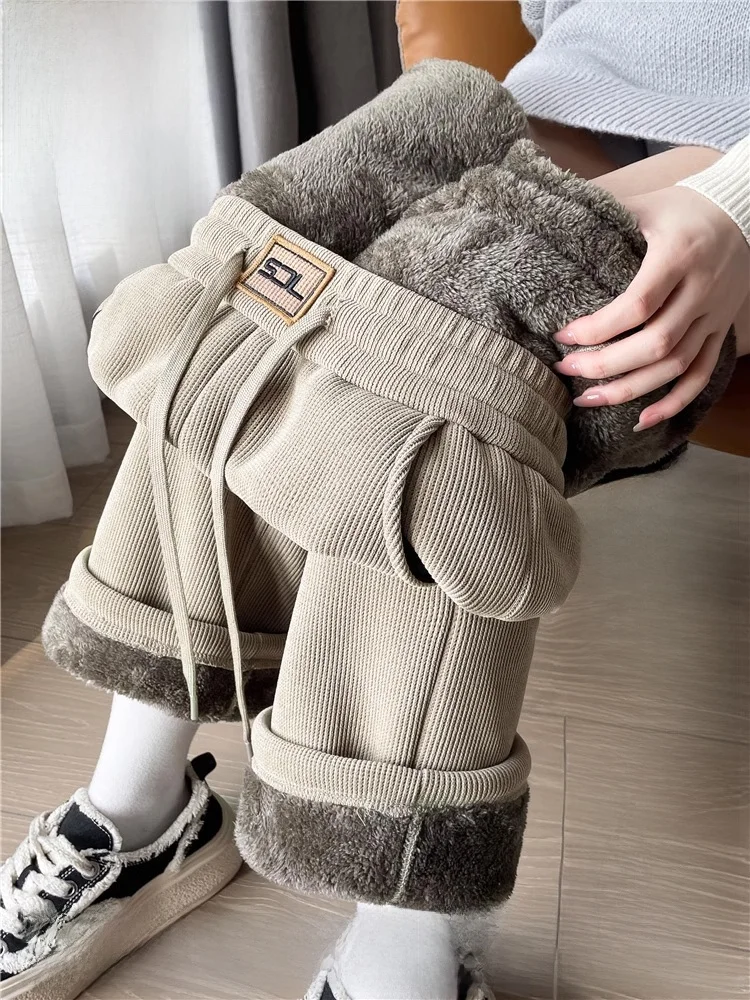 بنطلون نسائي واسع الساق من القطيفة المبطنة بالصوف السميك، تصميم ضيق من قماش الكوردروي، بنطلون خاص للخريف والشتاء، سميك ولامع ... #3