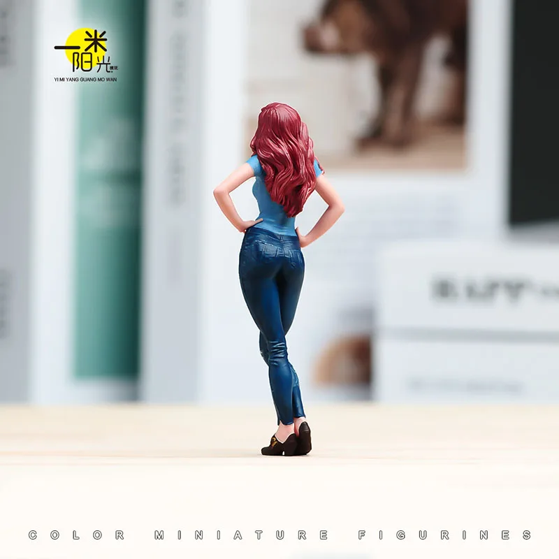 رسمت الوجه 1/18 1/24 أحمر طويل الشعر الجمال الدائمة نموذج لجسم ديوراما مصغرة مدينة شارع المشهد عرض التصوير الدعائم #4