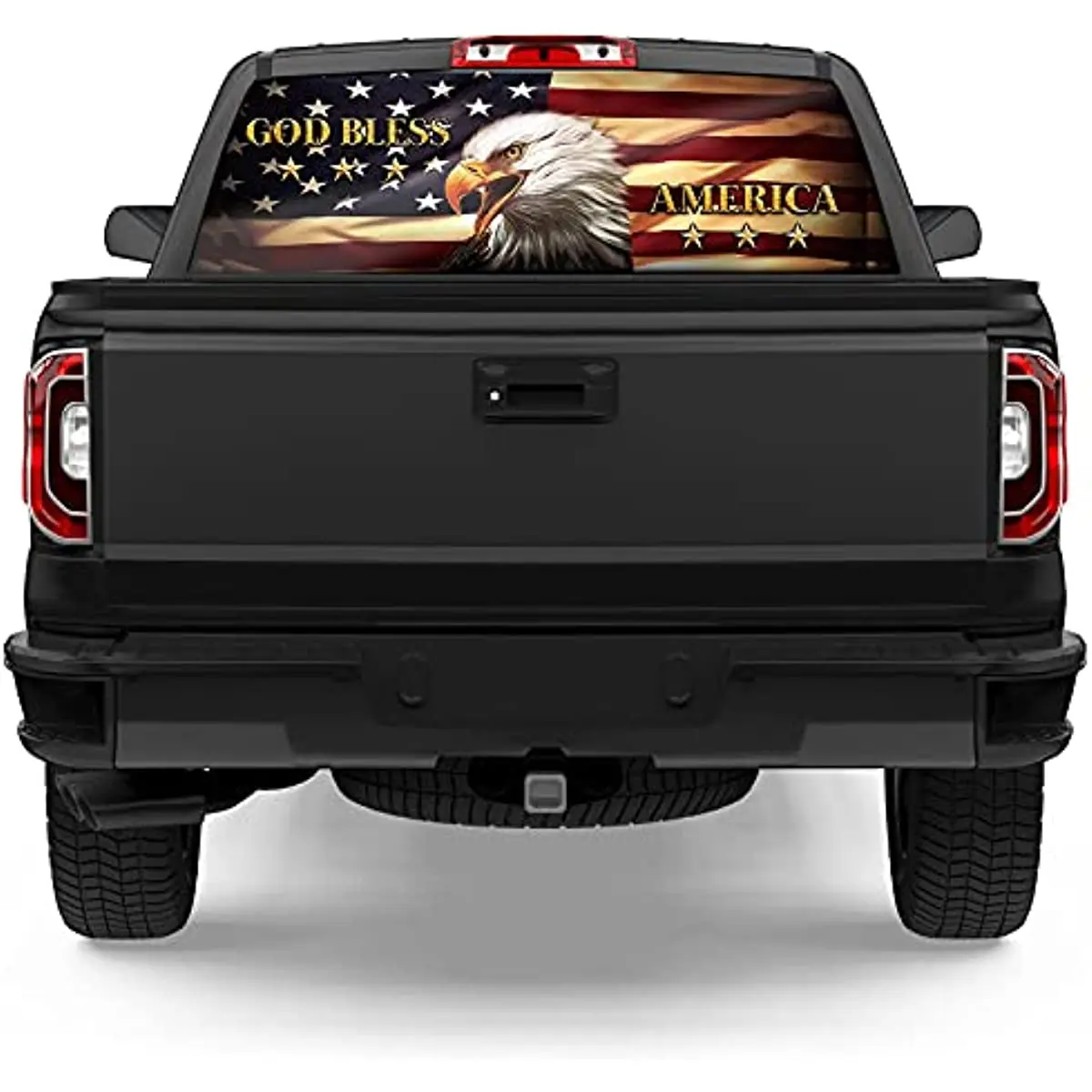 

Oasisdream Rear Window Sticker for Truck Car SUV Van God Bless Eagle American Flag Perforated Vinyl Decal Patriotic Decoration S