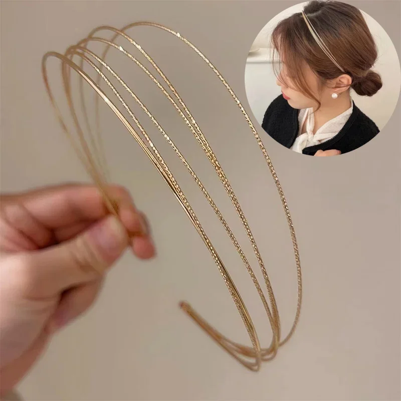 

New Thin Headbands Women Multilayer Alloy Hair Hoop Double Root Metal Hair Bands Hair Accessories Smooth Head Hoop