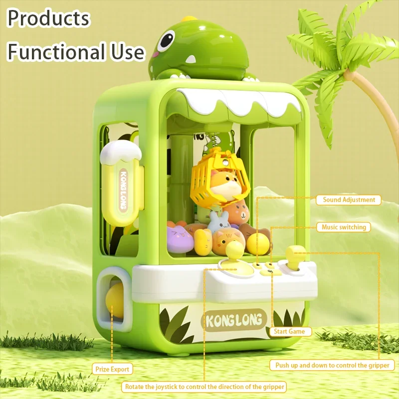 

Dinosaur Claw Machine Toy for Kids, Mini Electronic Arcade Catcher Game with Lights Music,Adjustable Vending Gift for Boys Girls