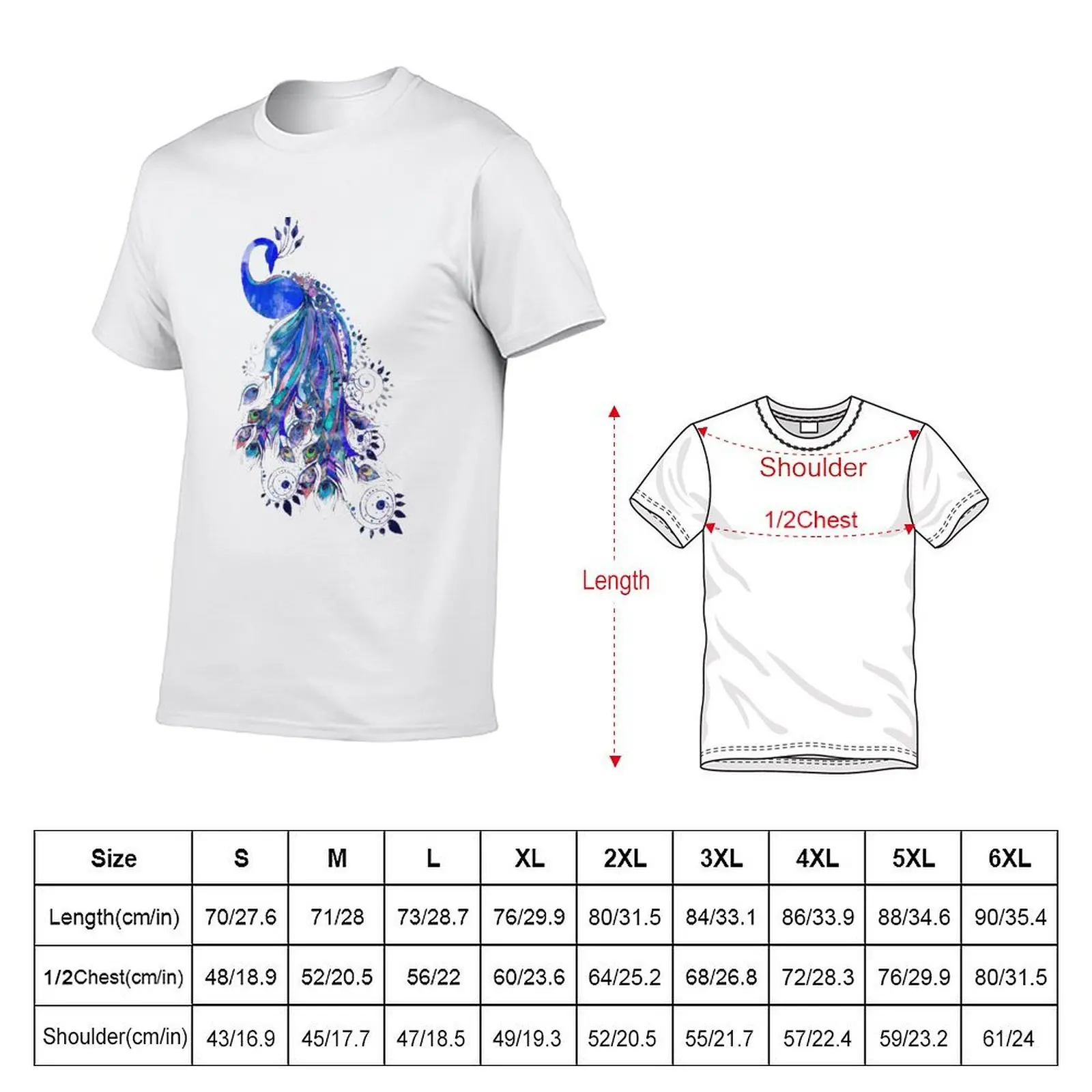 Peacock design blue Beautiful T-Shirt Work Utility Casual Tee Shirt