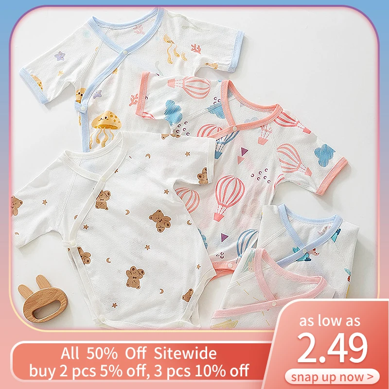 Summer Newborn Romper Cute Print Baby Triangle Bodysuit Cotton Toddler One Piece Jumpsuit Bebe Short Sleeve Outfit Kids Clothes