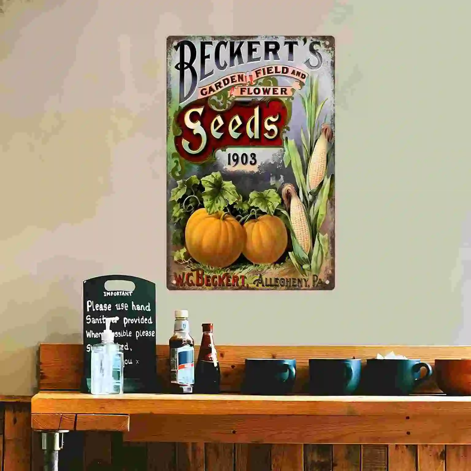 2D FLAT 1pc Vintage Beckert's Seeds Garden Field And Flower Metal Wall Sign Decoration for Home Garage Bedroom Porch And Garden view 4