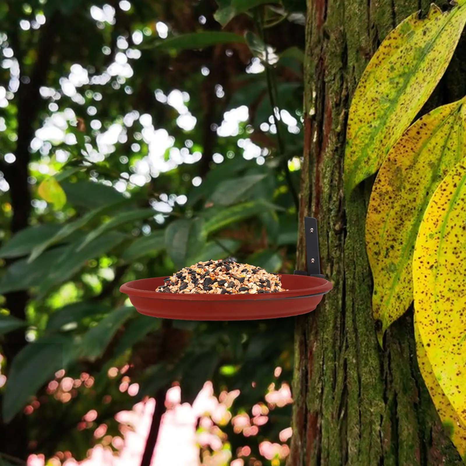 

Outdoor Hanging Bird Bath Feeder Combo White Elegant Garden Hanging Birdbath Bowl Tray Bird Food Holder Stable Non Slip Pads
