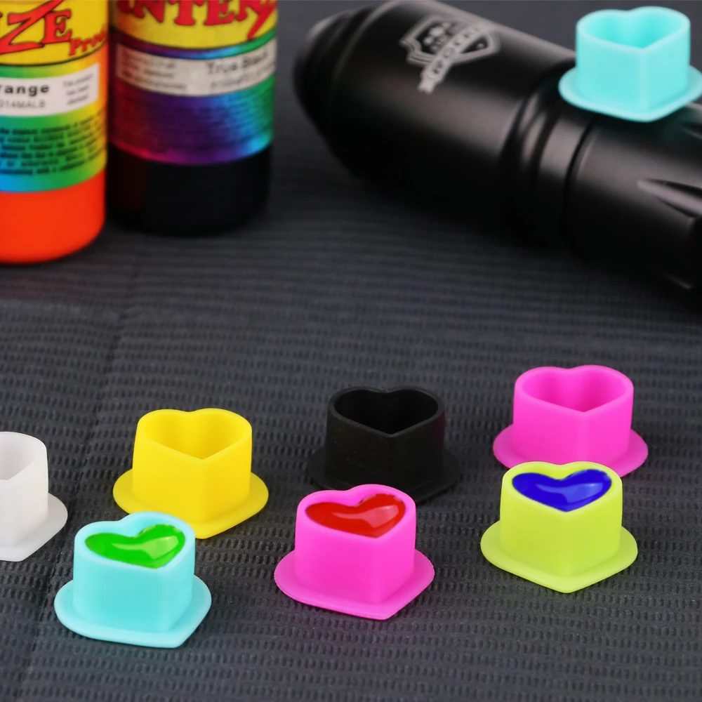 200 قطعة من أكواب حبر الوشم الملونة على شكل قلب - أكواب صبغات من السيليكون لعشاق الوشم ومحترفي التجميل #2