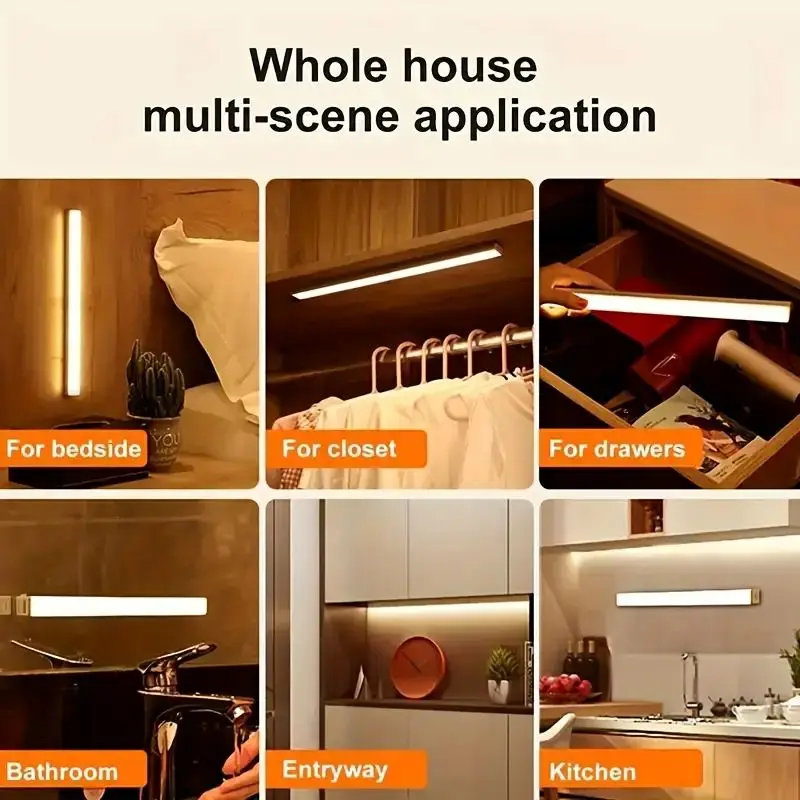 Wireless LED Motion Sensing Light Strip USB Rechargeable Magnetic Night Light Can Be Used for Kitchen Cabinets Corridors Stairs